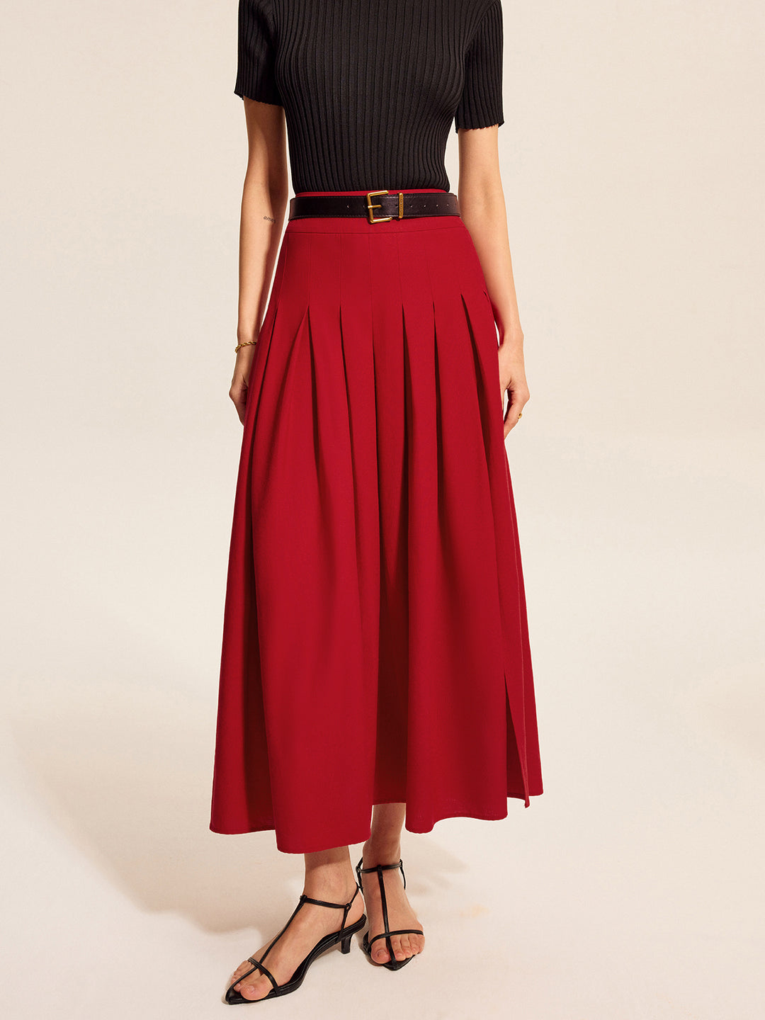 Rode Geplooide Maxi-Rok