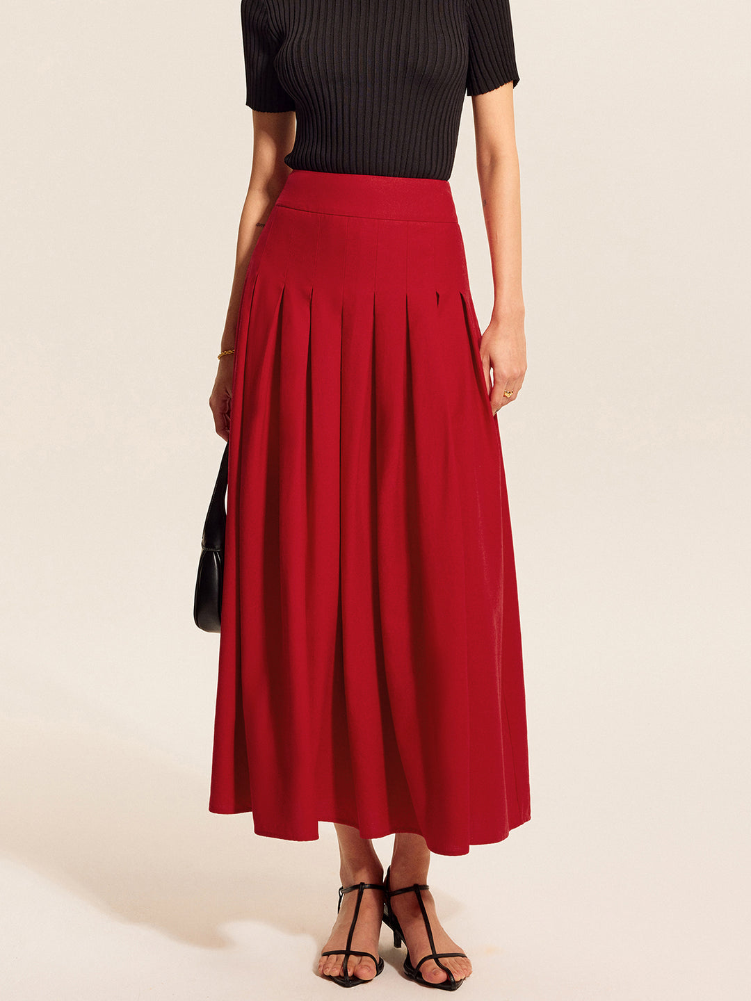 Rode Geplooide Maxi-Rok