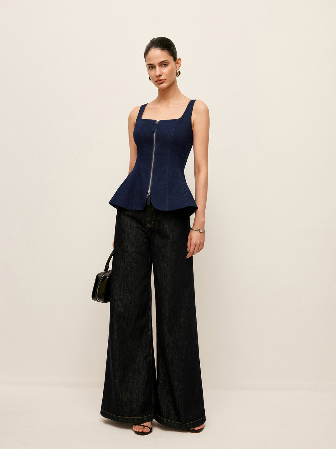 Donkerblauw denim korset met rits