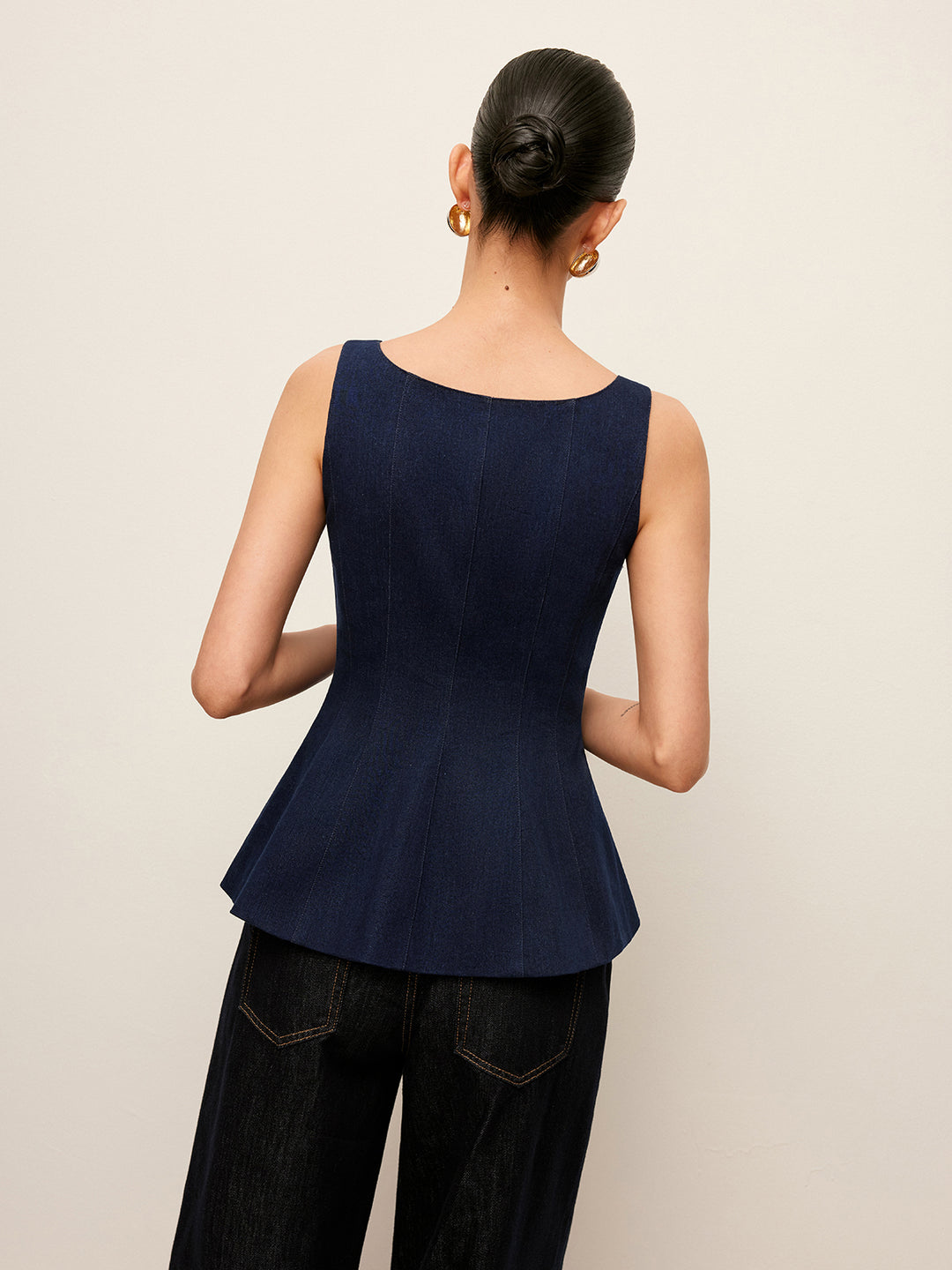 Donkerblauw denim korset met rits