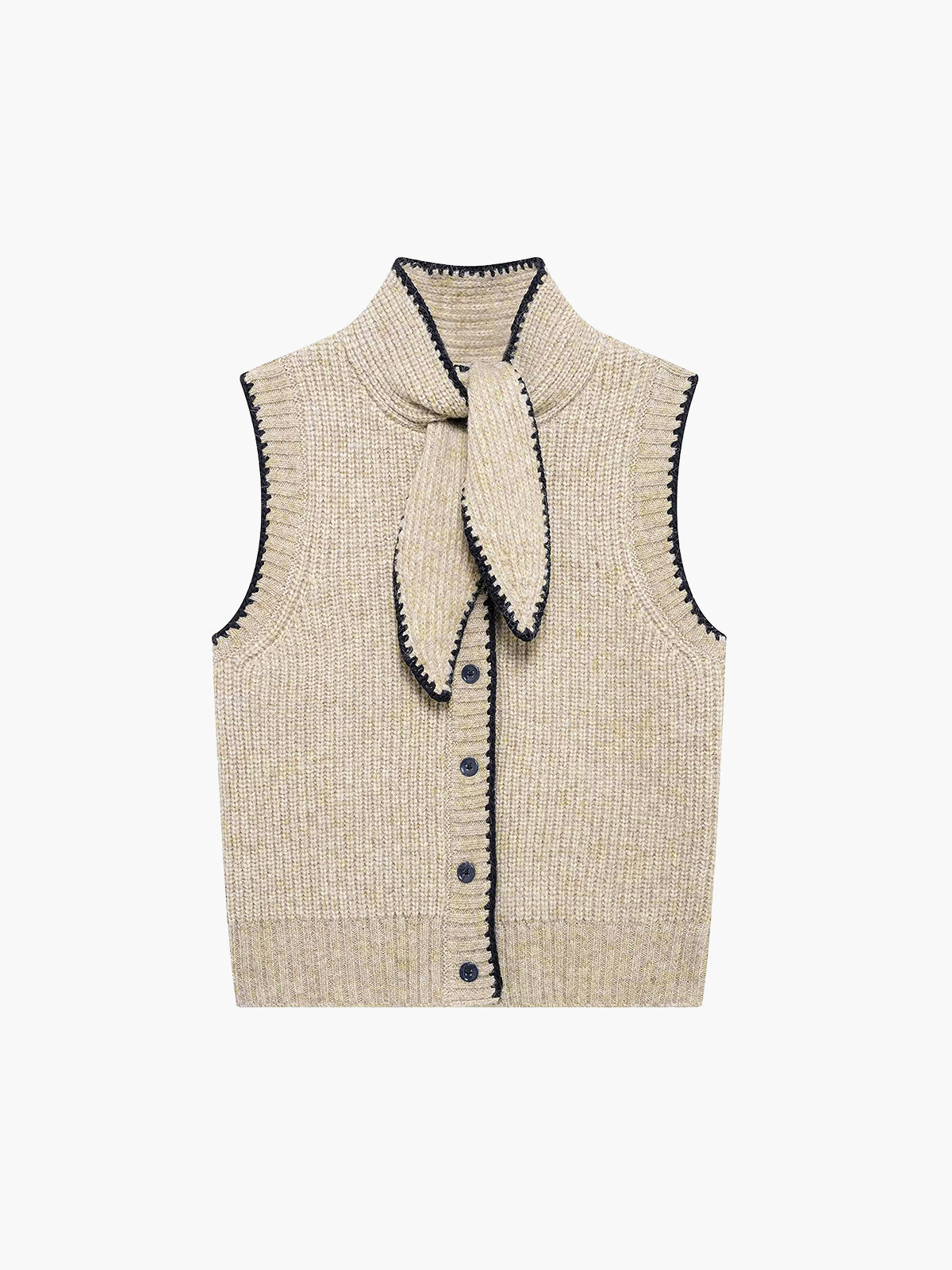 Gebreid vest met strikkraag en knoopdetails