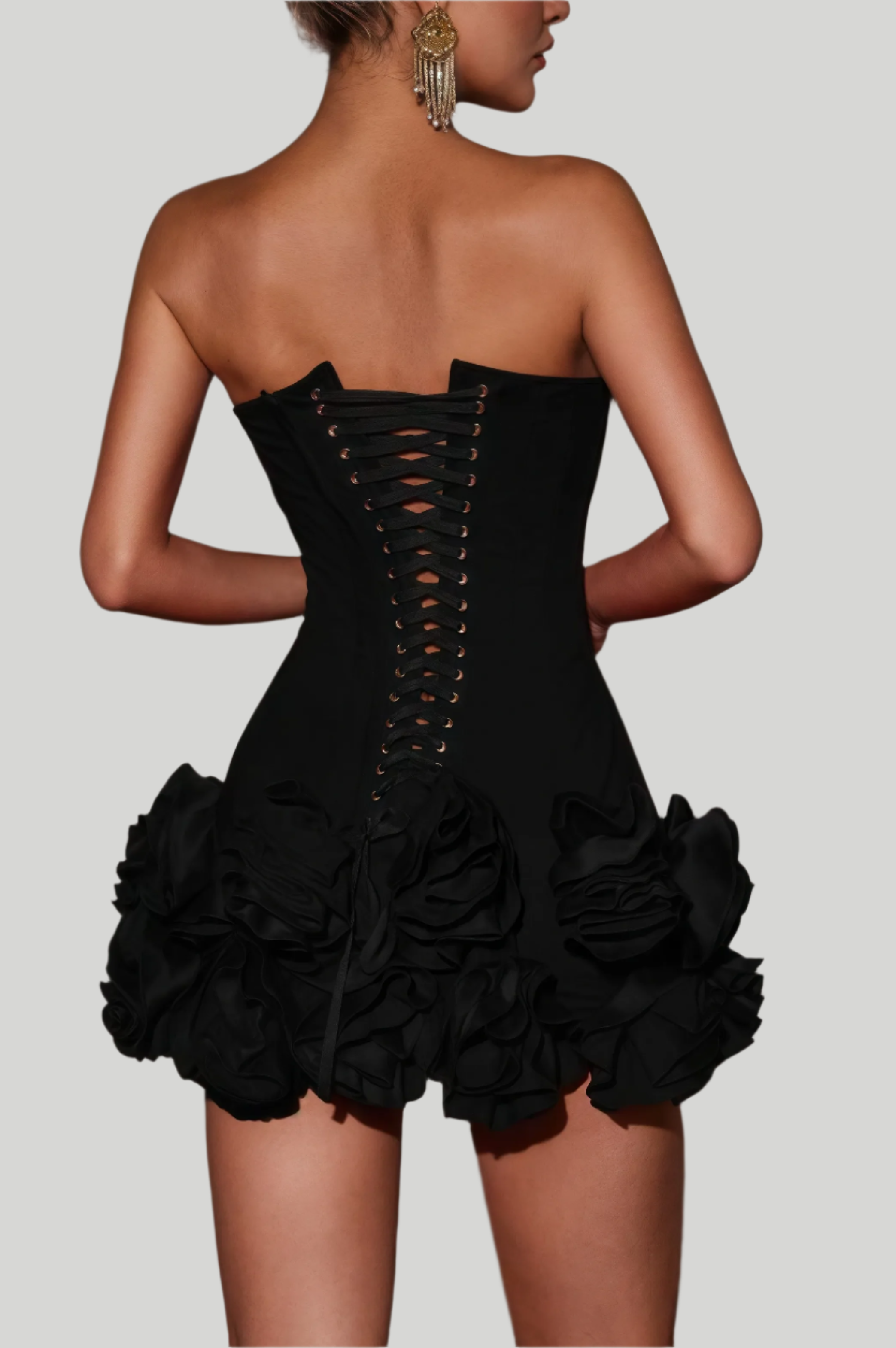 Strapless mini-jurk met ruche rok