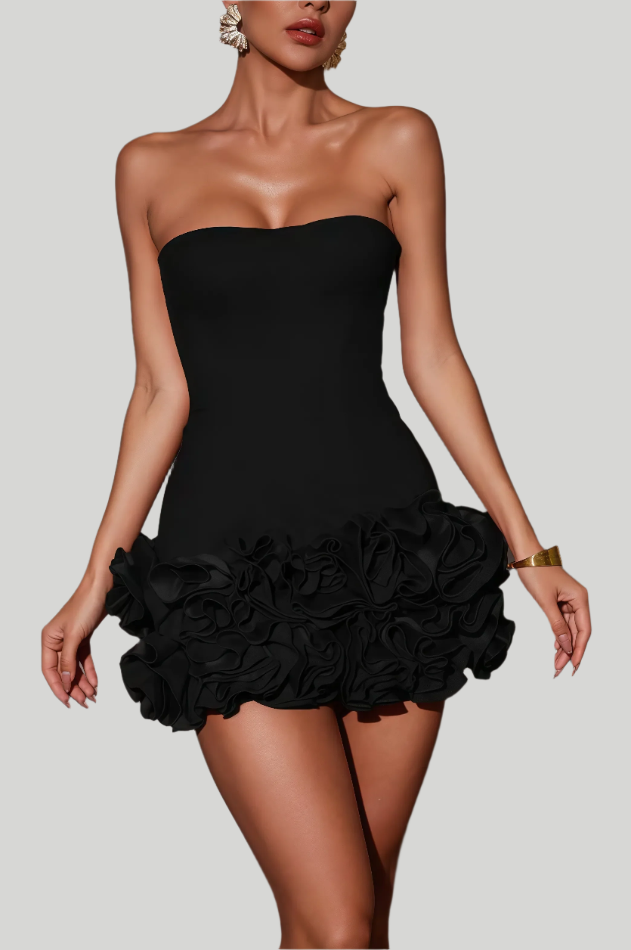 Strapless mini-jurk met ruche rok