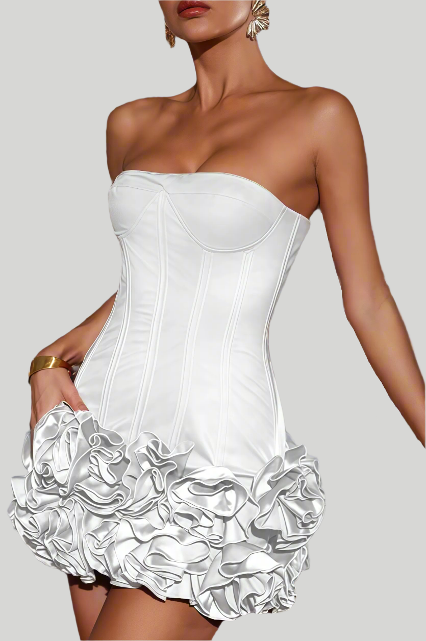 Strapless mini-jurk met ruche rok
