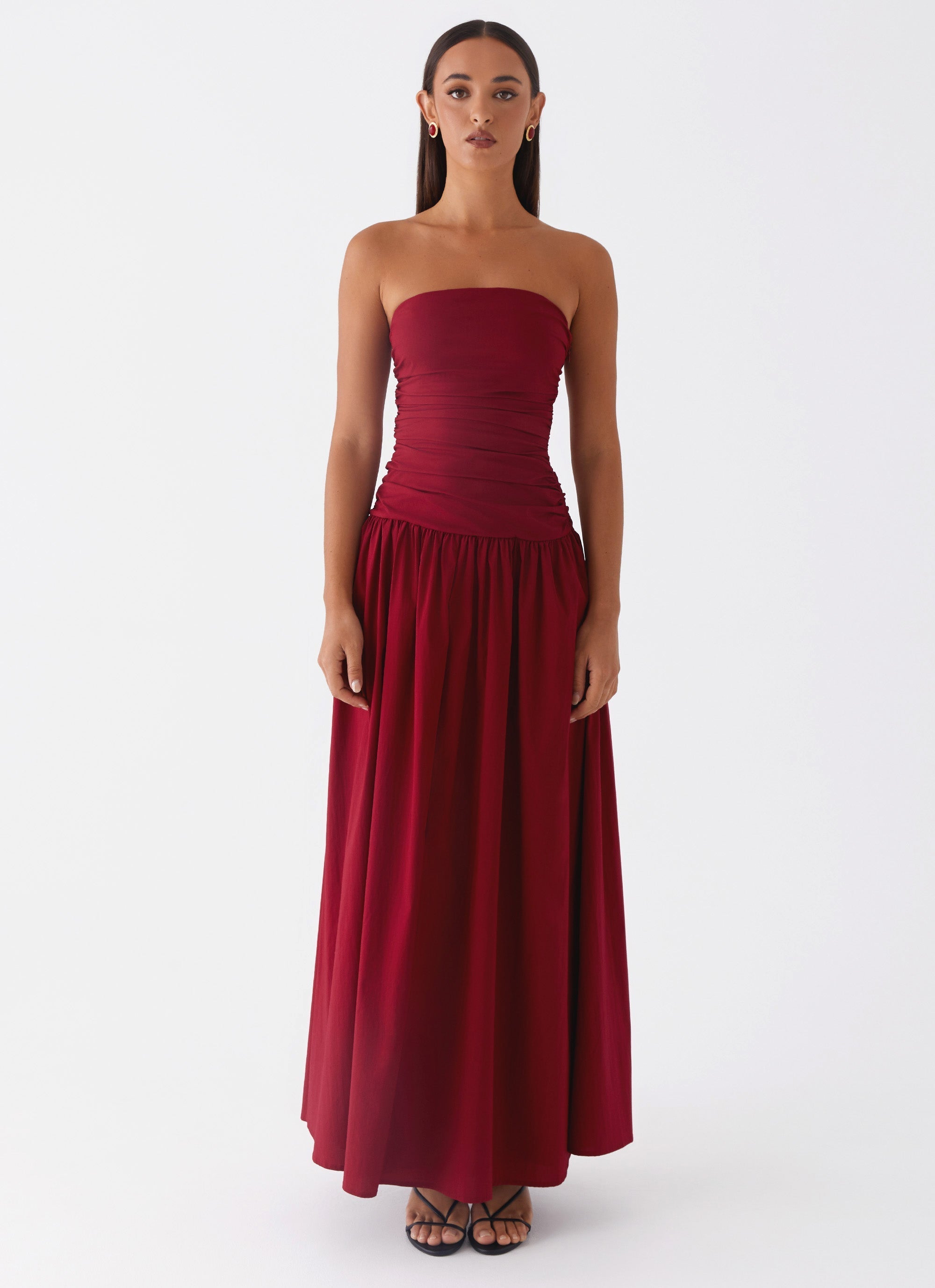 Bourgondische strapless maxi-jurk