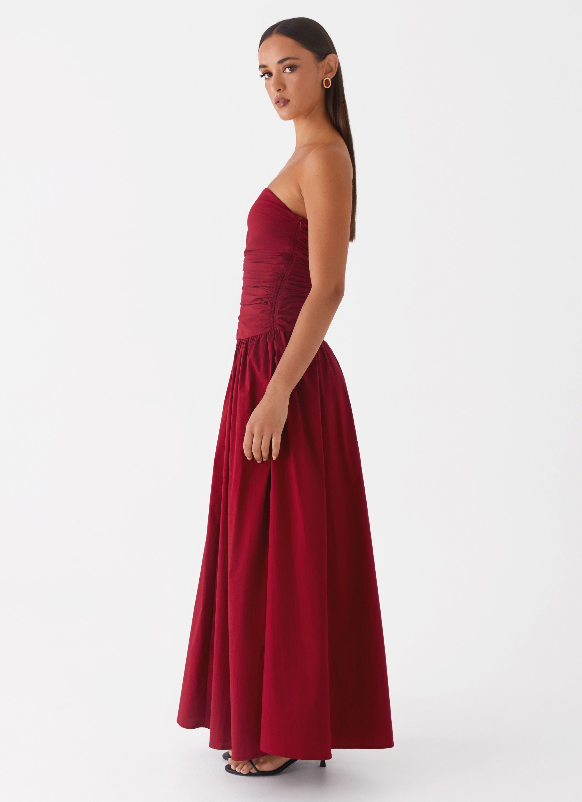 Bourgondische strapless maxi-jurk
