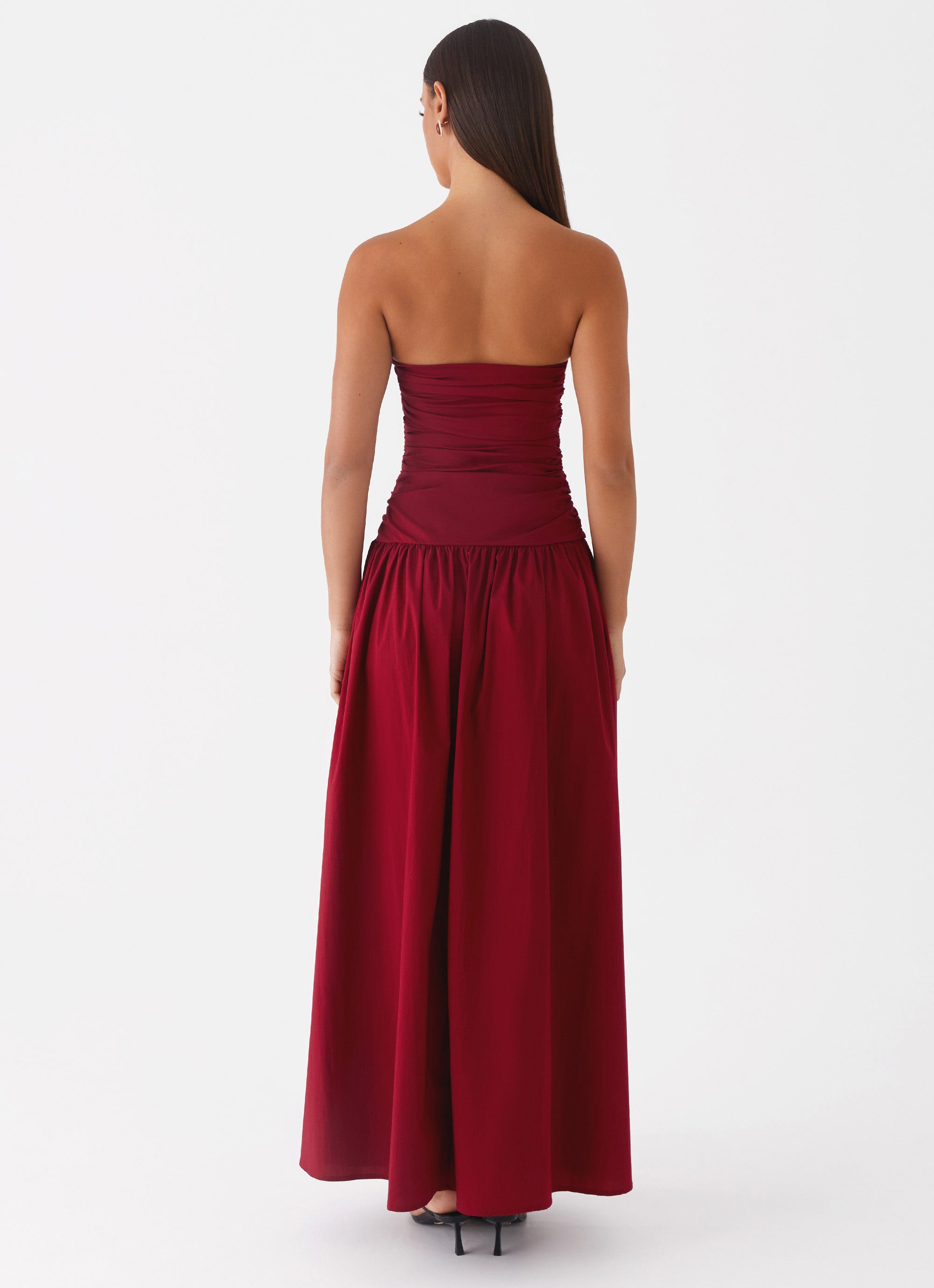 Bourgondische strapless maxi-jurk