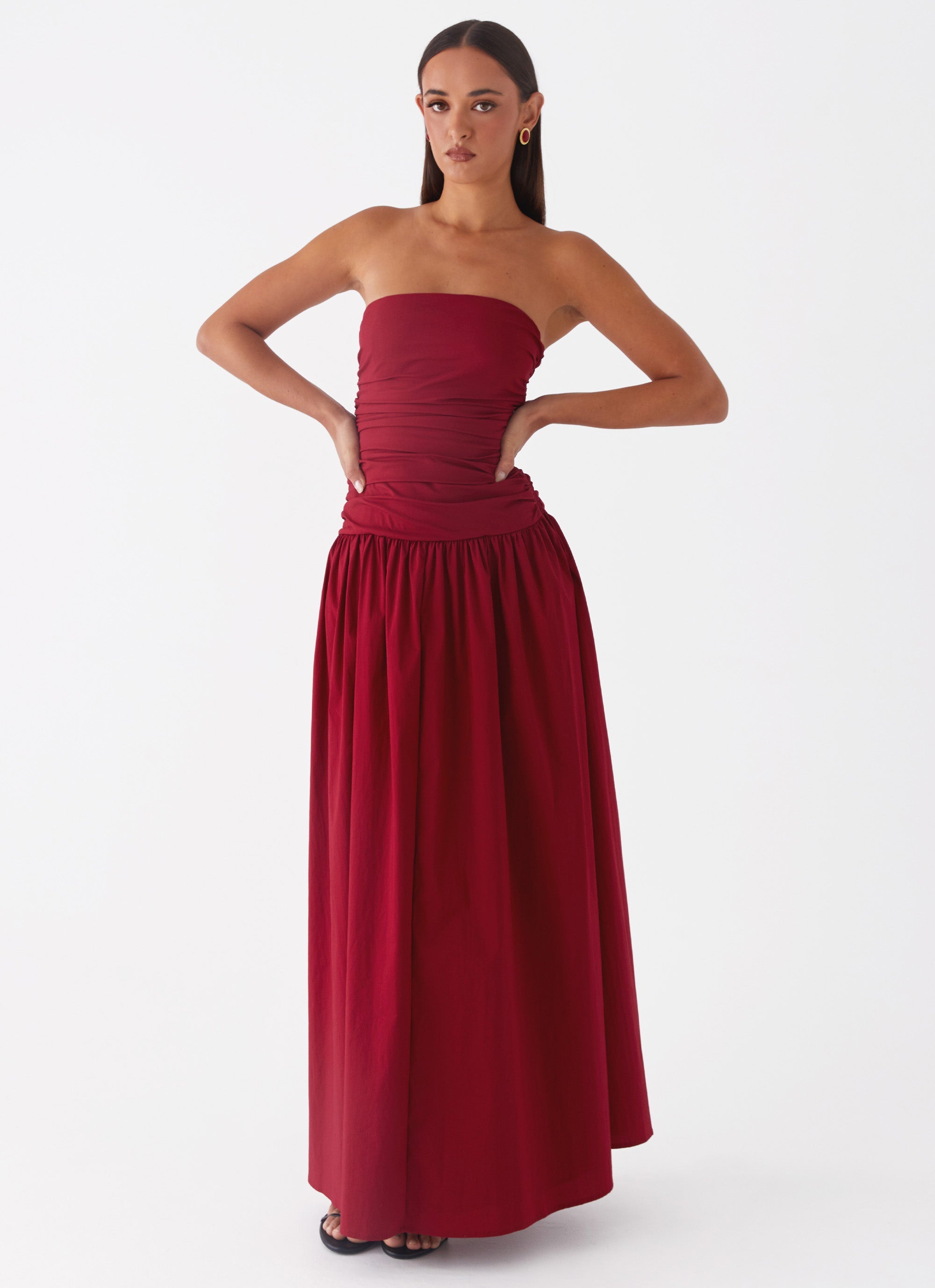 Bourgondische strapless maxi-jurk