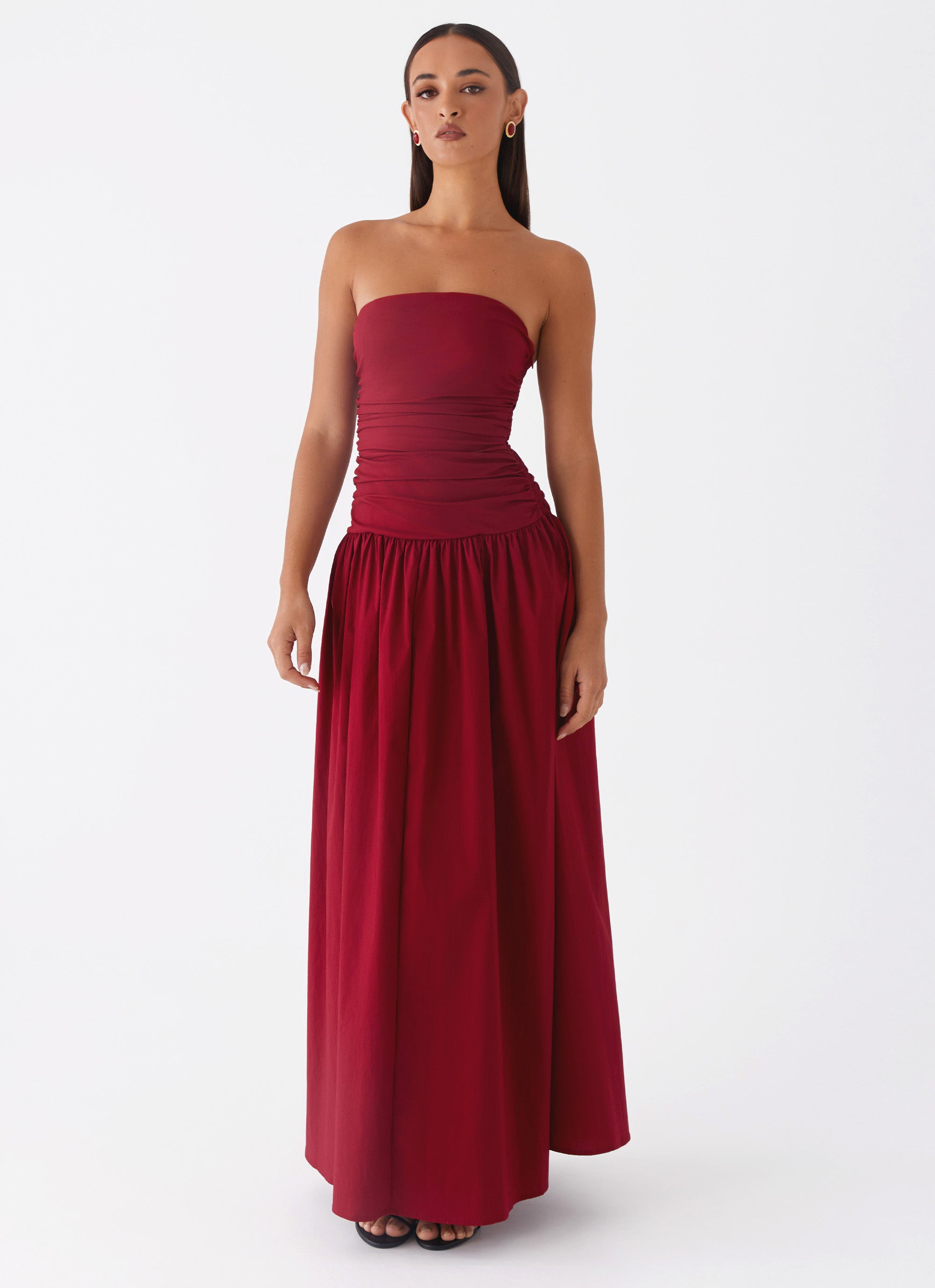Bourgondische strapless maxi-jurk
