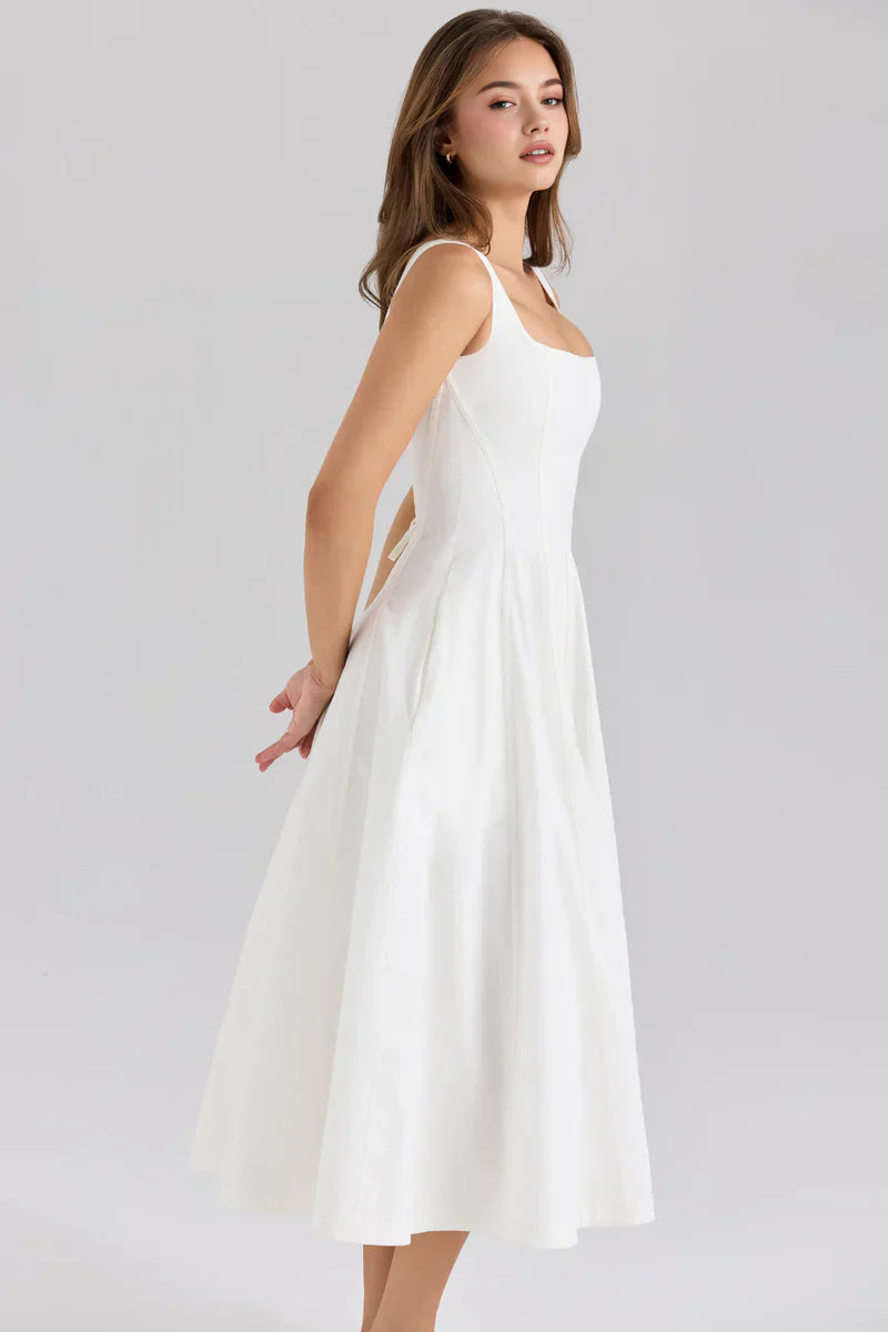 Fit & Flare Midi Jurk met Vierkante Hals