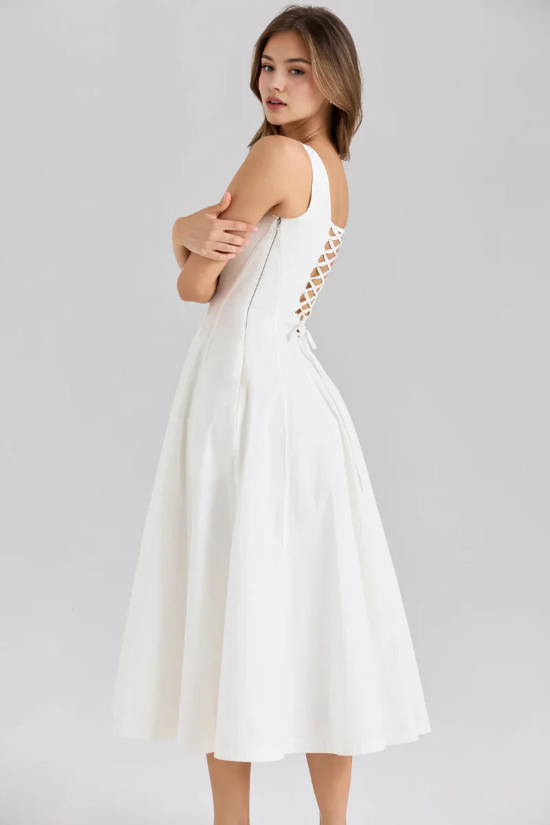 Fit & Flare Midi Jurk met Vierkante Hals