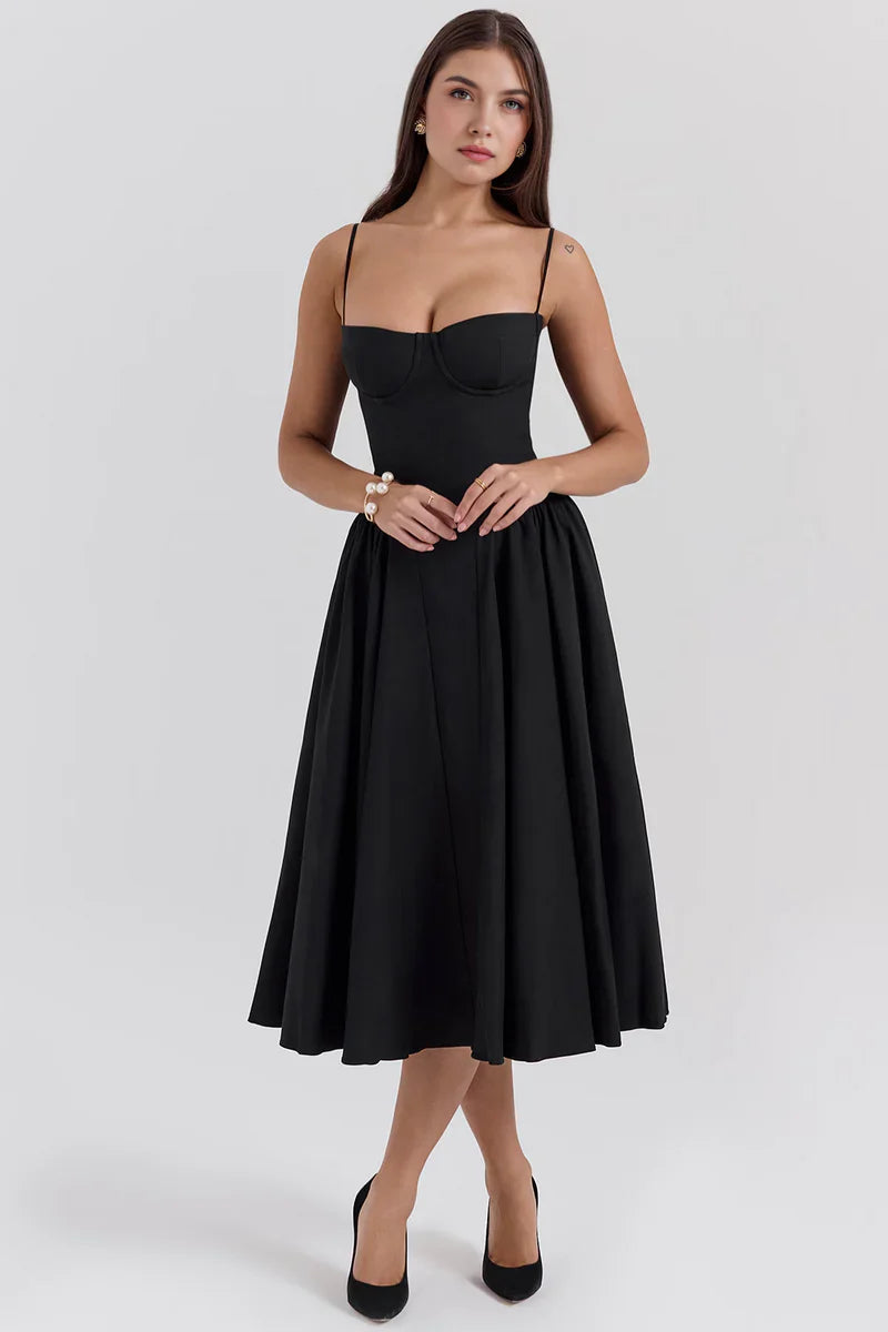 Corset Midi Jurk met Spaghettibandjes