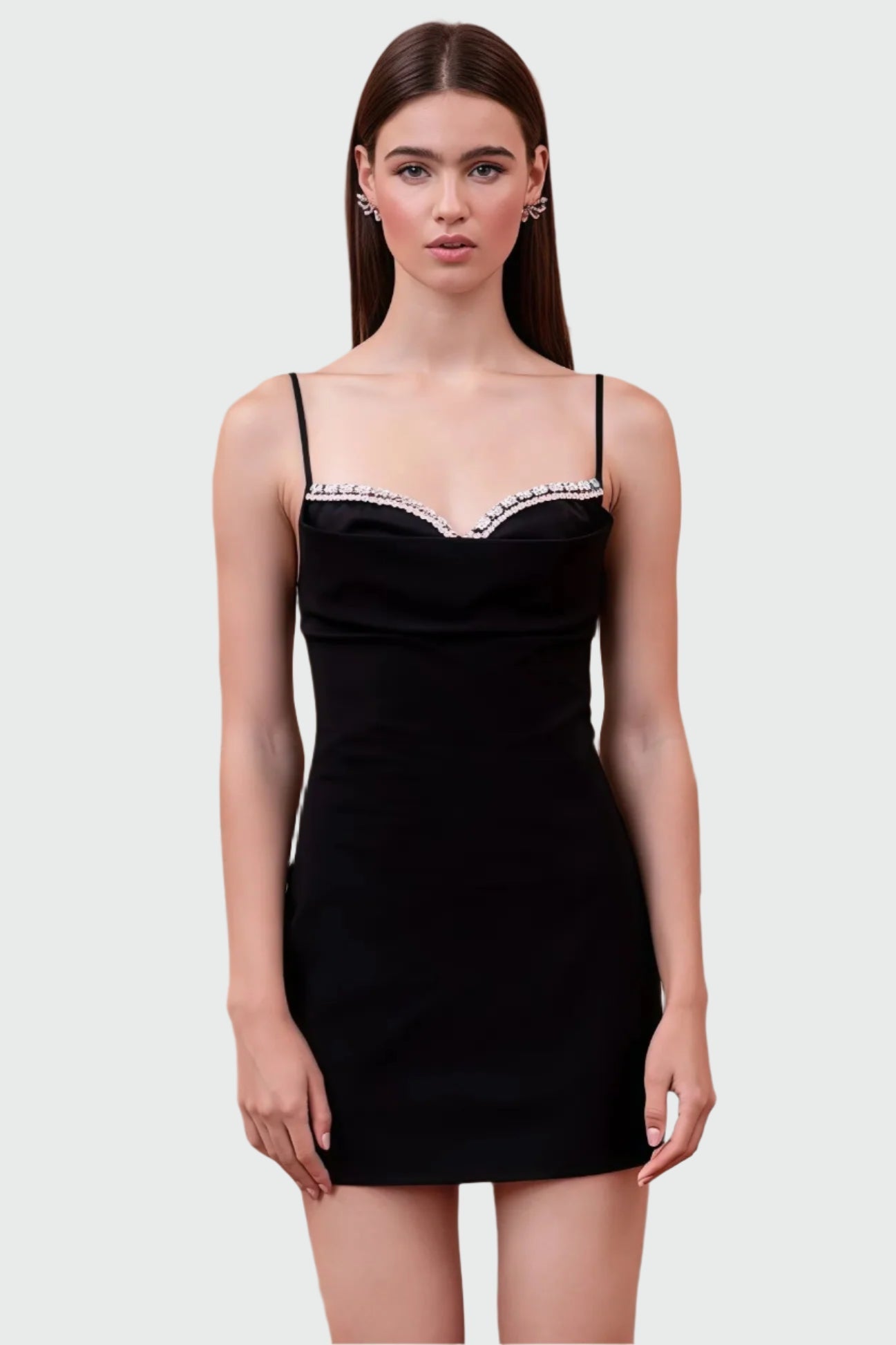 Zwarte mini-jurk met pareldetails