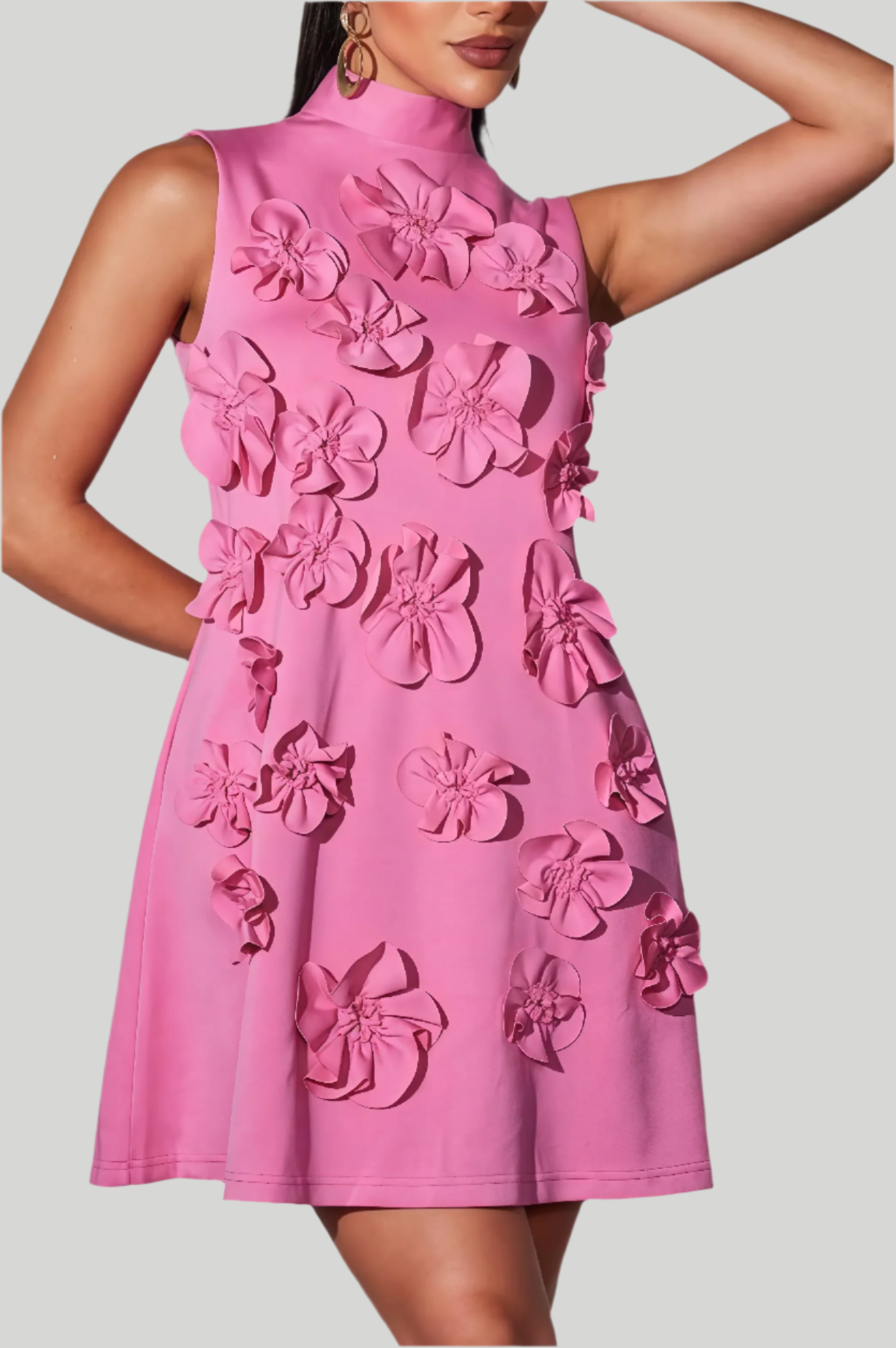 Roze minijurk met 3D-bloemen