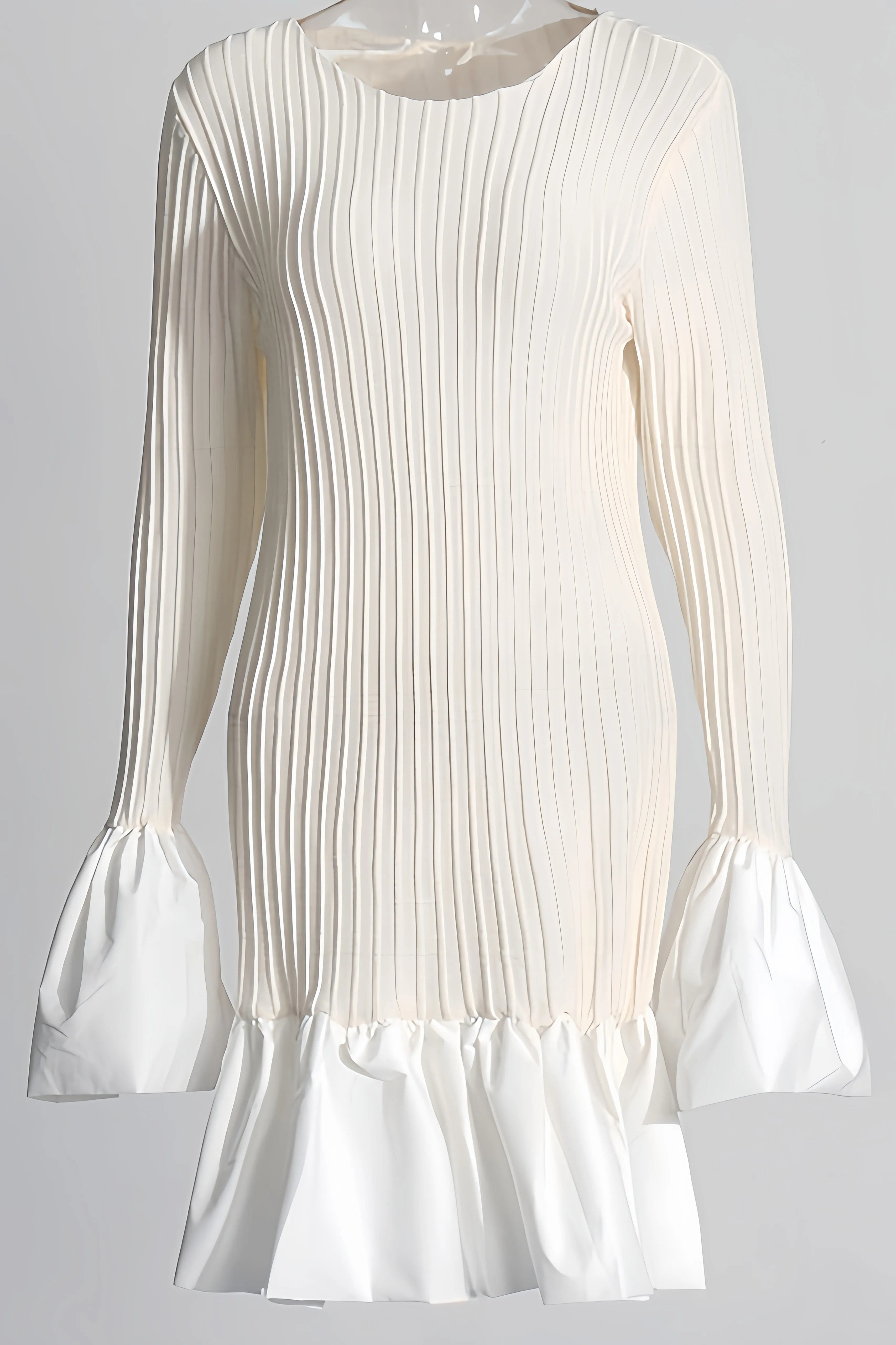 Witte mini-jurk met volumineuze mouwen en geplooide structuur