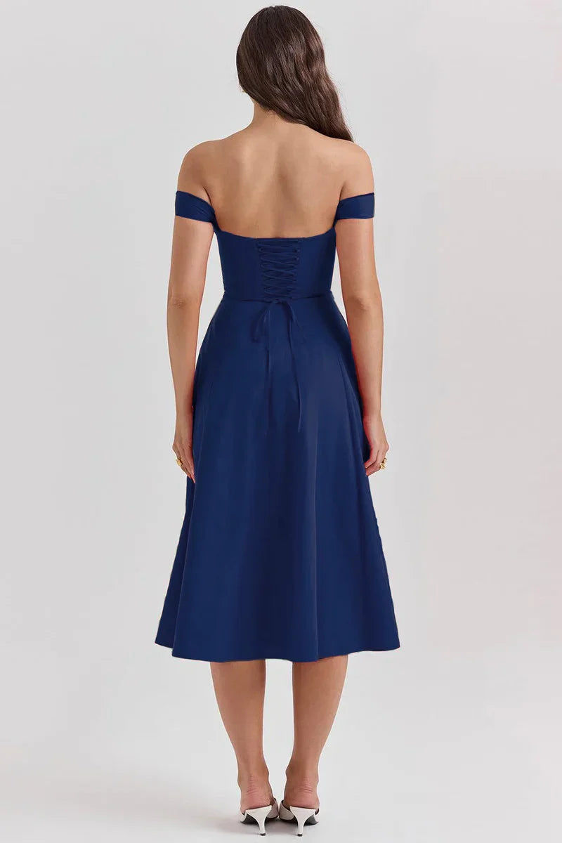 Off-Shoulder Corset Midi Jurk