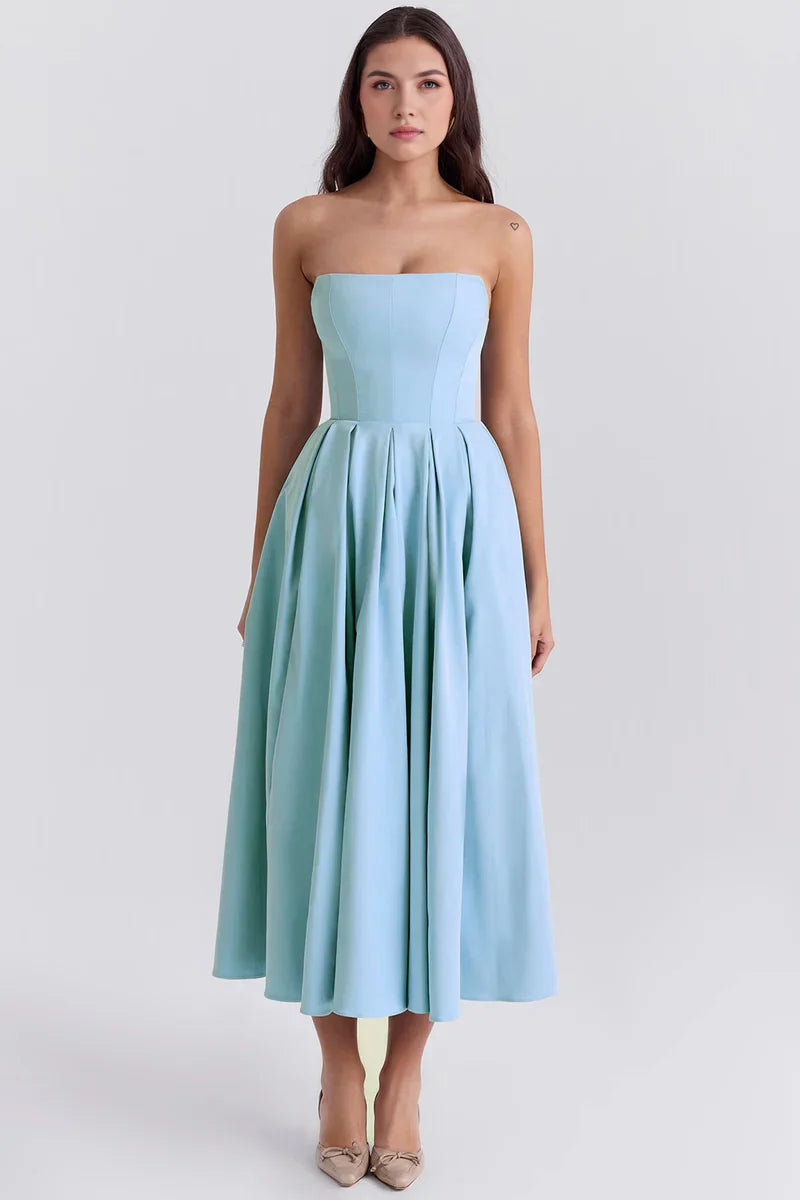 Strapless Midi Jurk met Plooirok