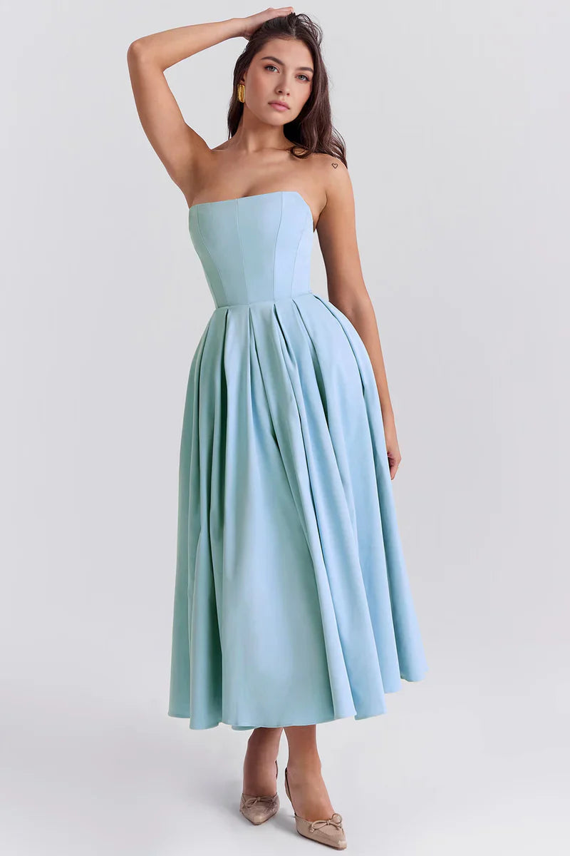 Strapless Midi Jurk met Plooirok