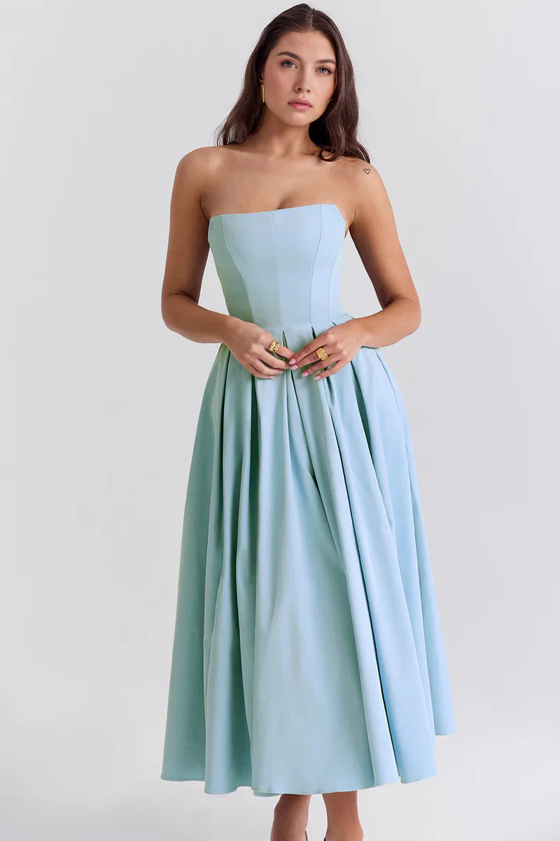 Strapless Midi Jurk met Plooirok