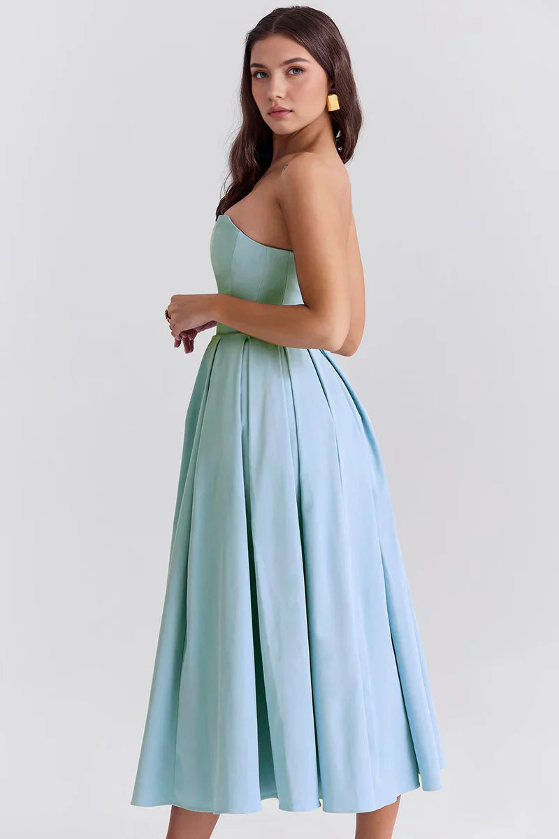 Strapless Midi Jurk met Plooirok