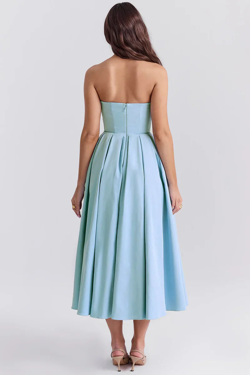 Strapless Midi Jurk met Plooirok