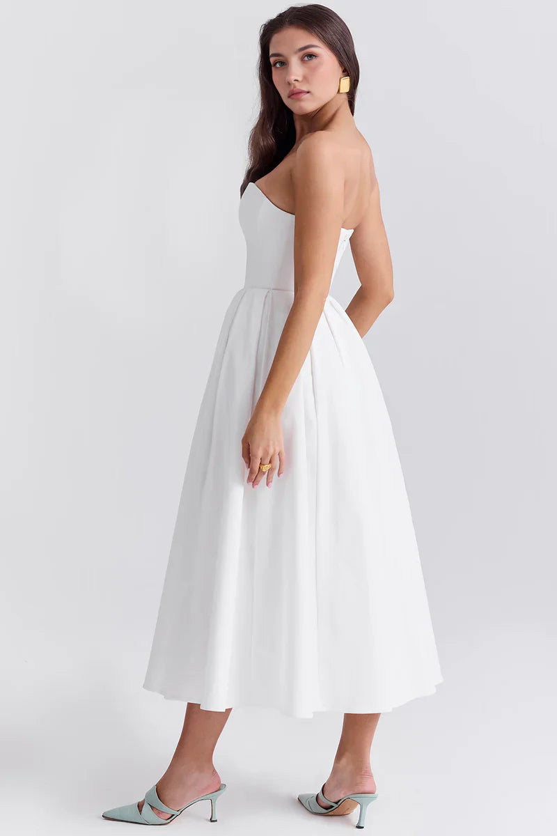 Strapless Midi Jurk met Plooirok