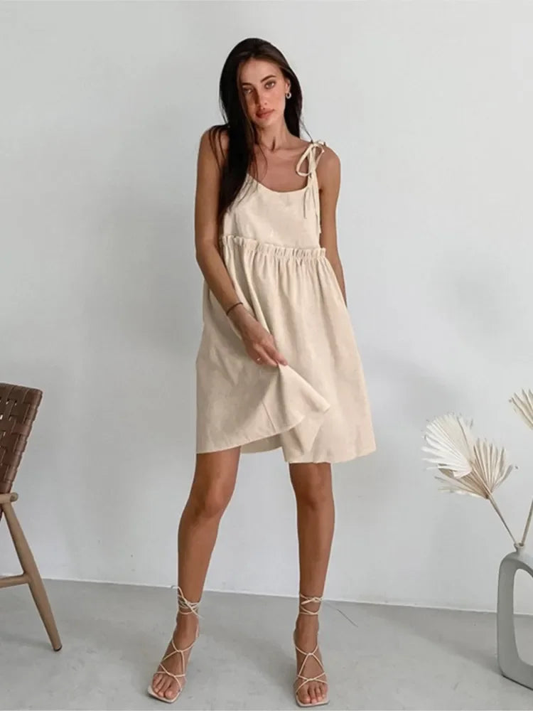 Mouwloze Mini Jurk met Strikbandjes