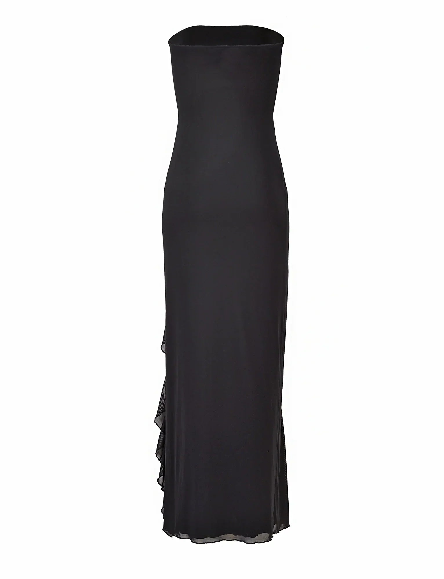 Zwarte strapless maxi-jurk met ruches
