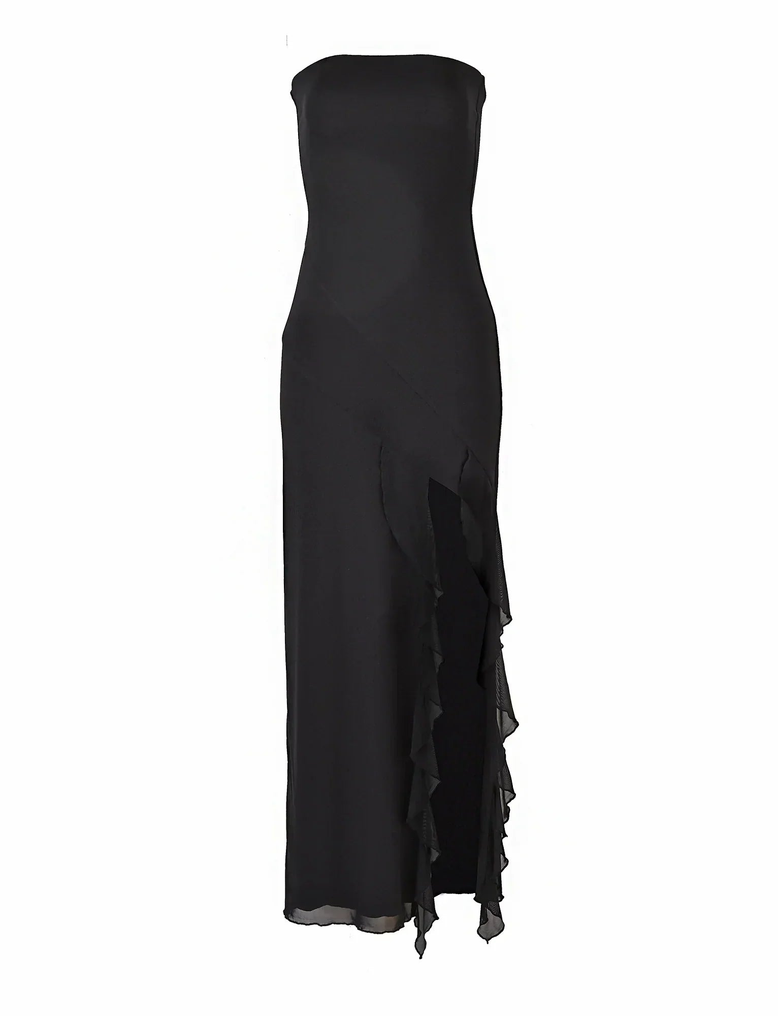 Zwarte strapless maxi-jurk met ruches