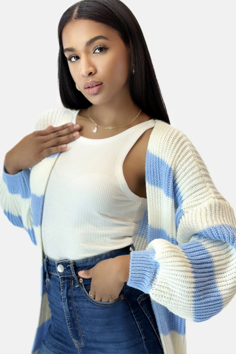 Tijdloze Geruite Cardigan met Lanternmouwen