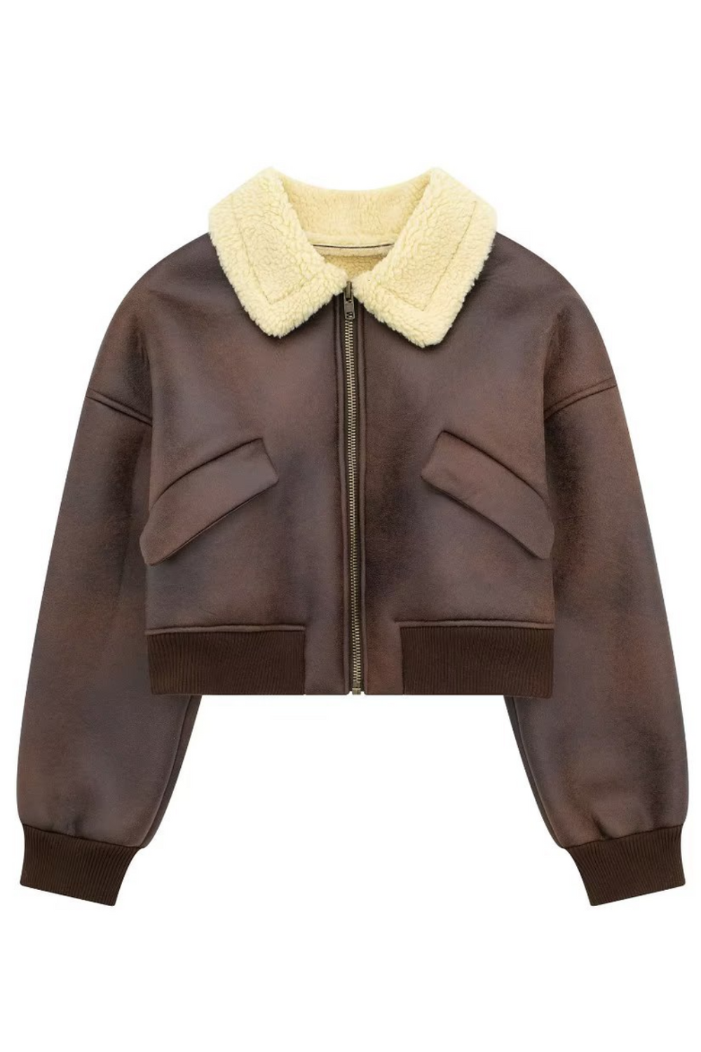 Bruin fleece-gevoerd jack met lange mouwen