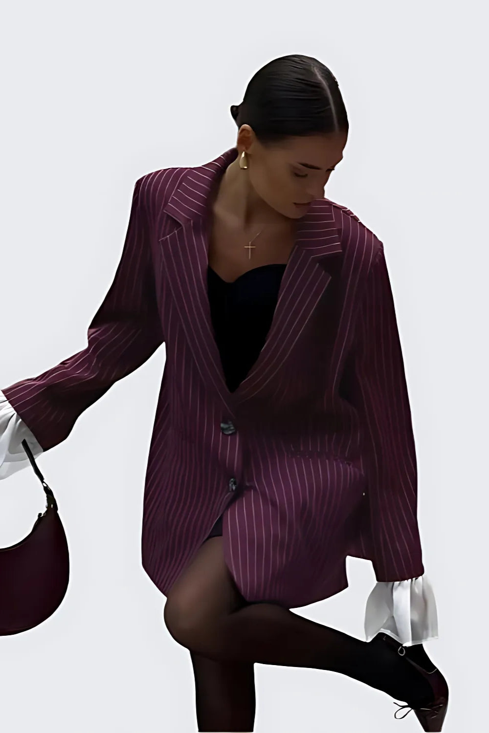Donkerpaarse Gestreepte Blazer
