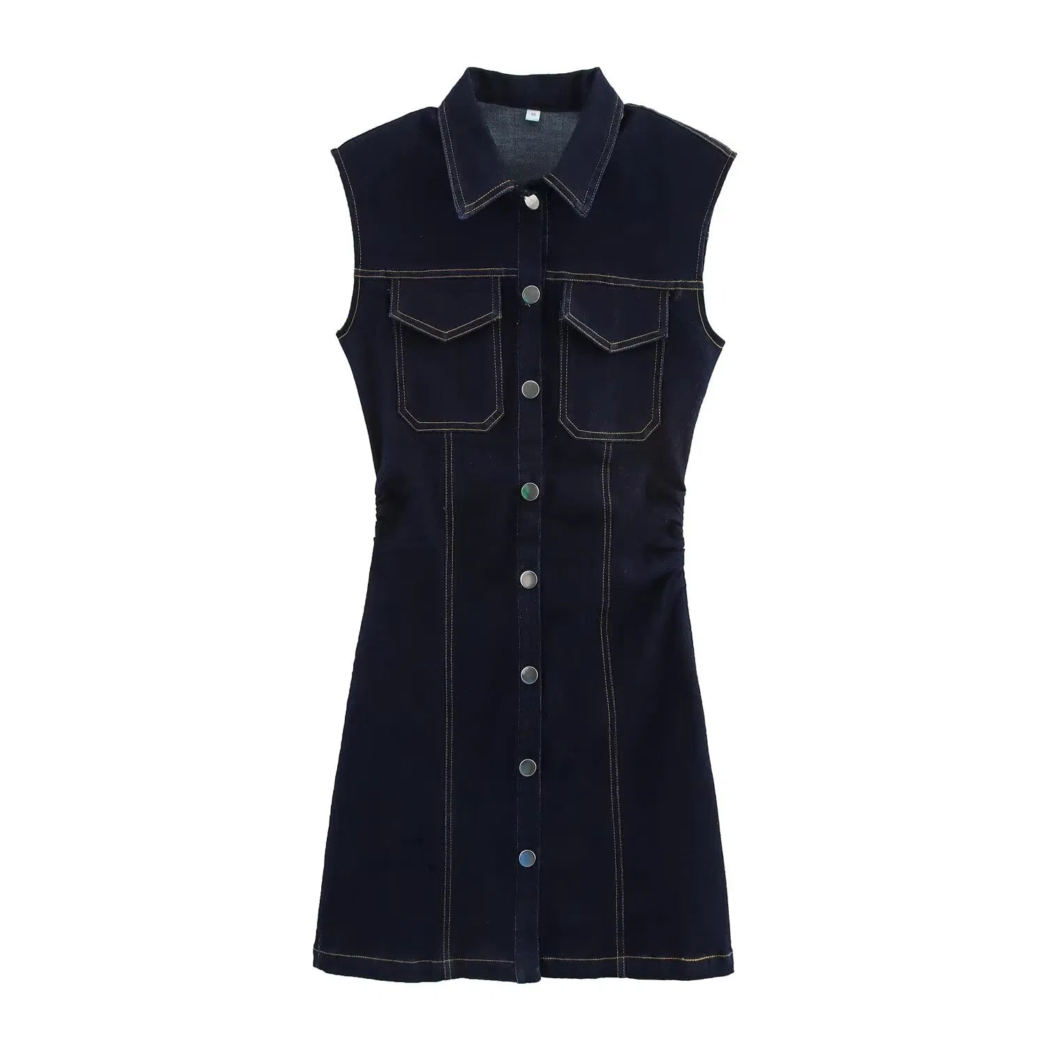 Mouwloze denimjurk met knopen