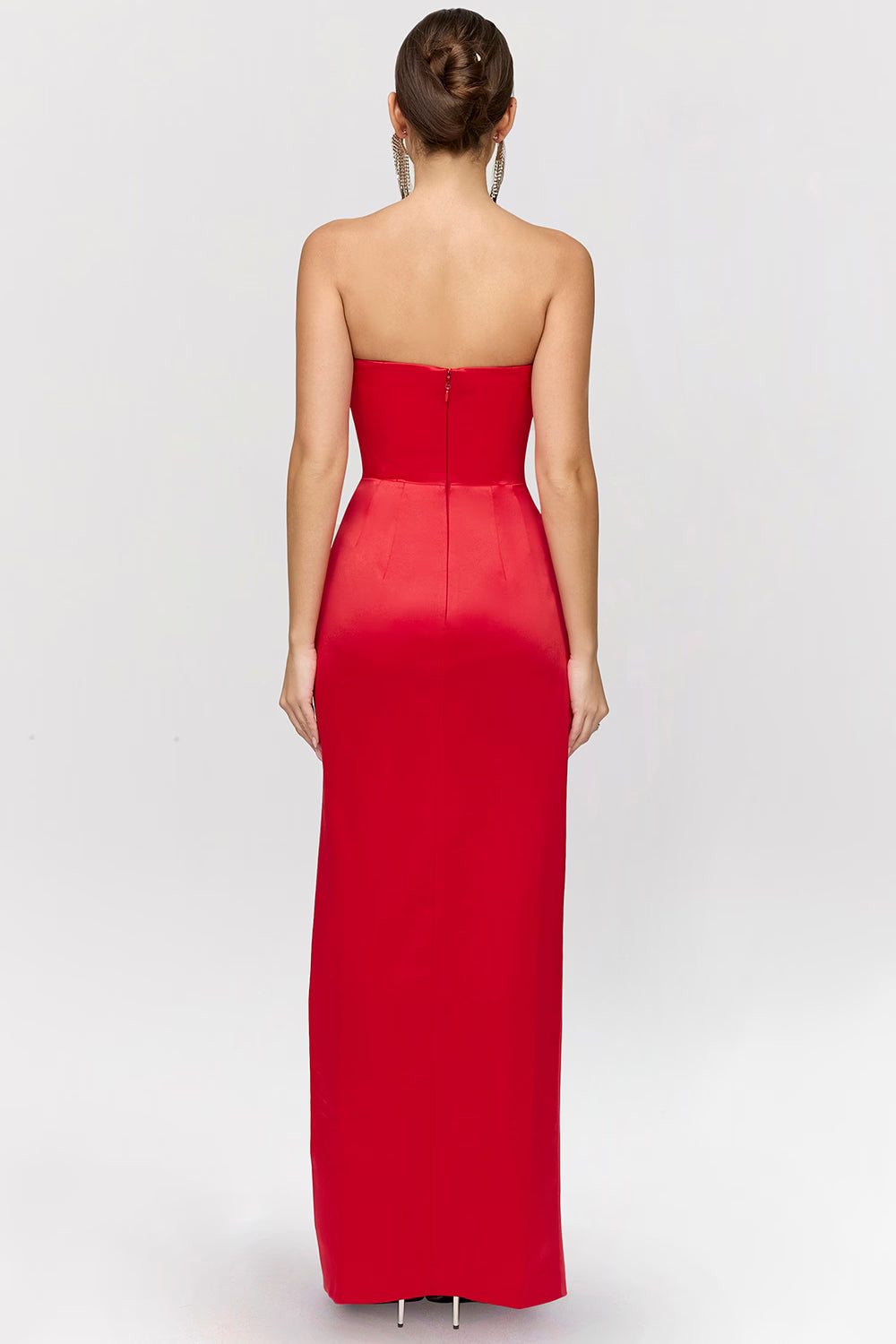 Rode Satijnen Strapless Maxi Jurk