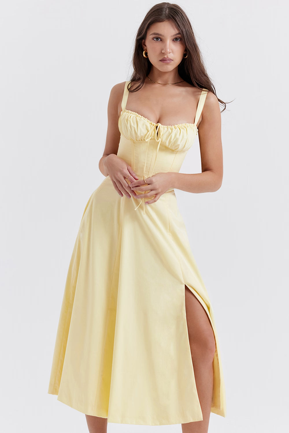 Gele Corset Midi Jurk met Split