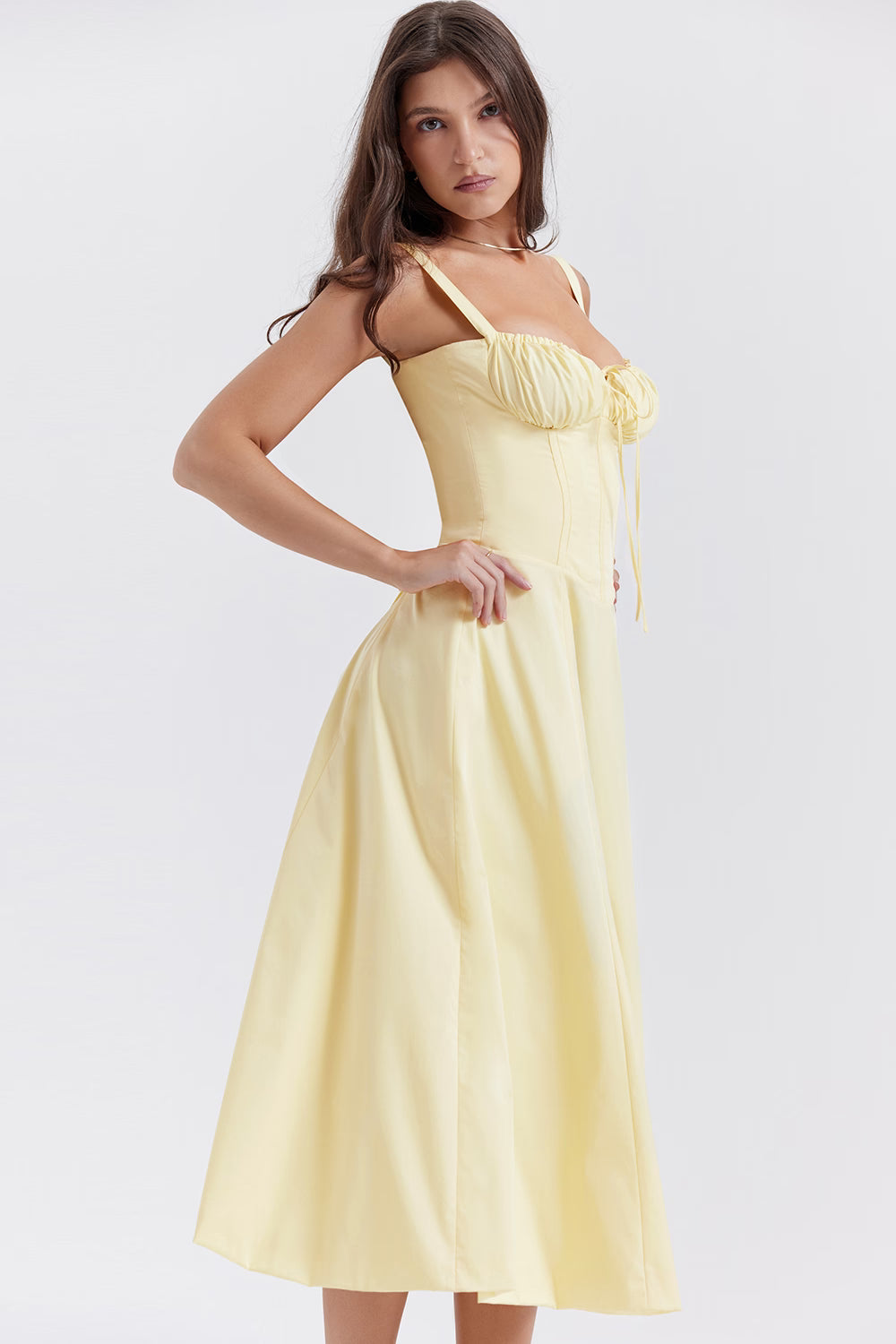 Gele Corset Midi Jurk met Split
