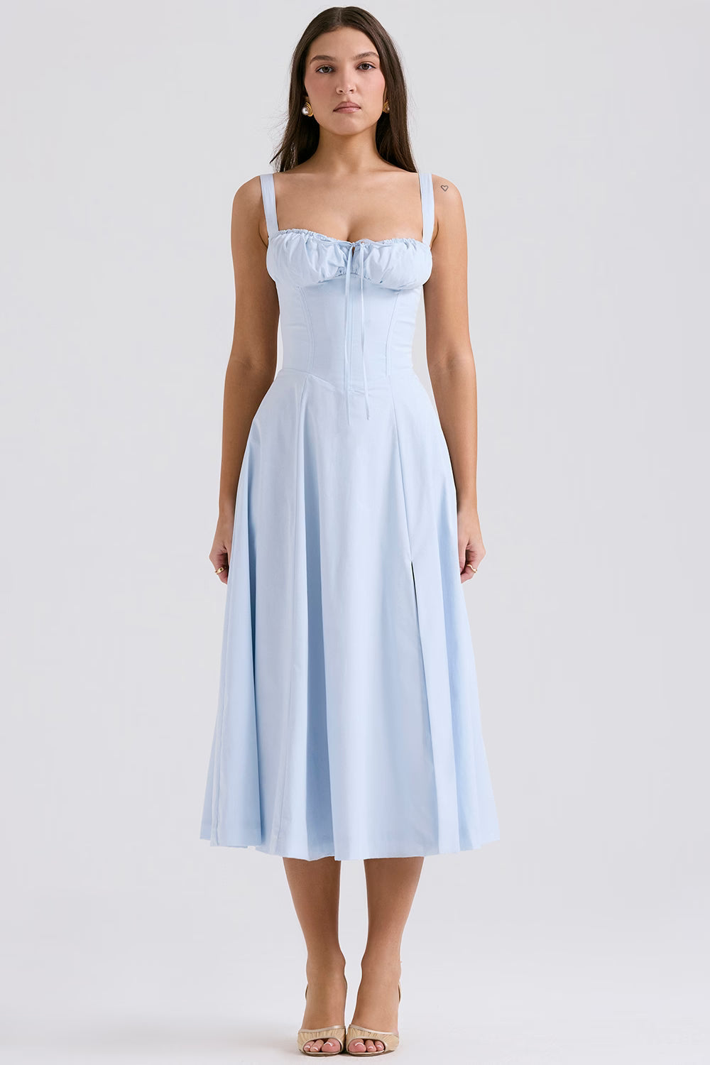 Lichtblauwe Corset Midi Jurk