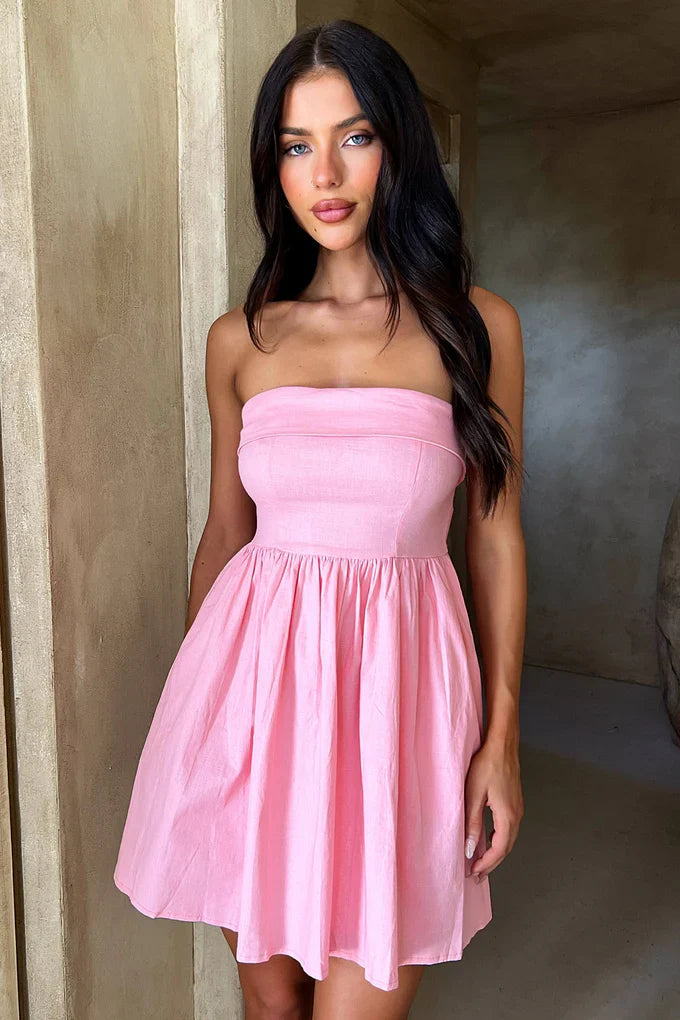 Roze Strapless Zomerjurk