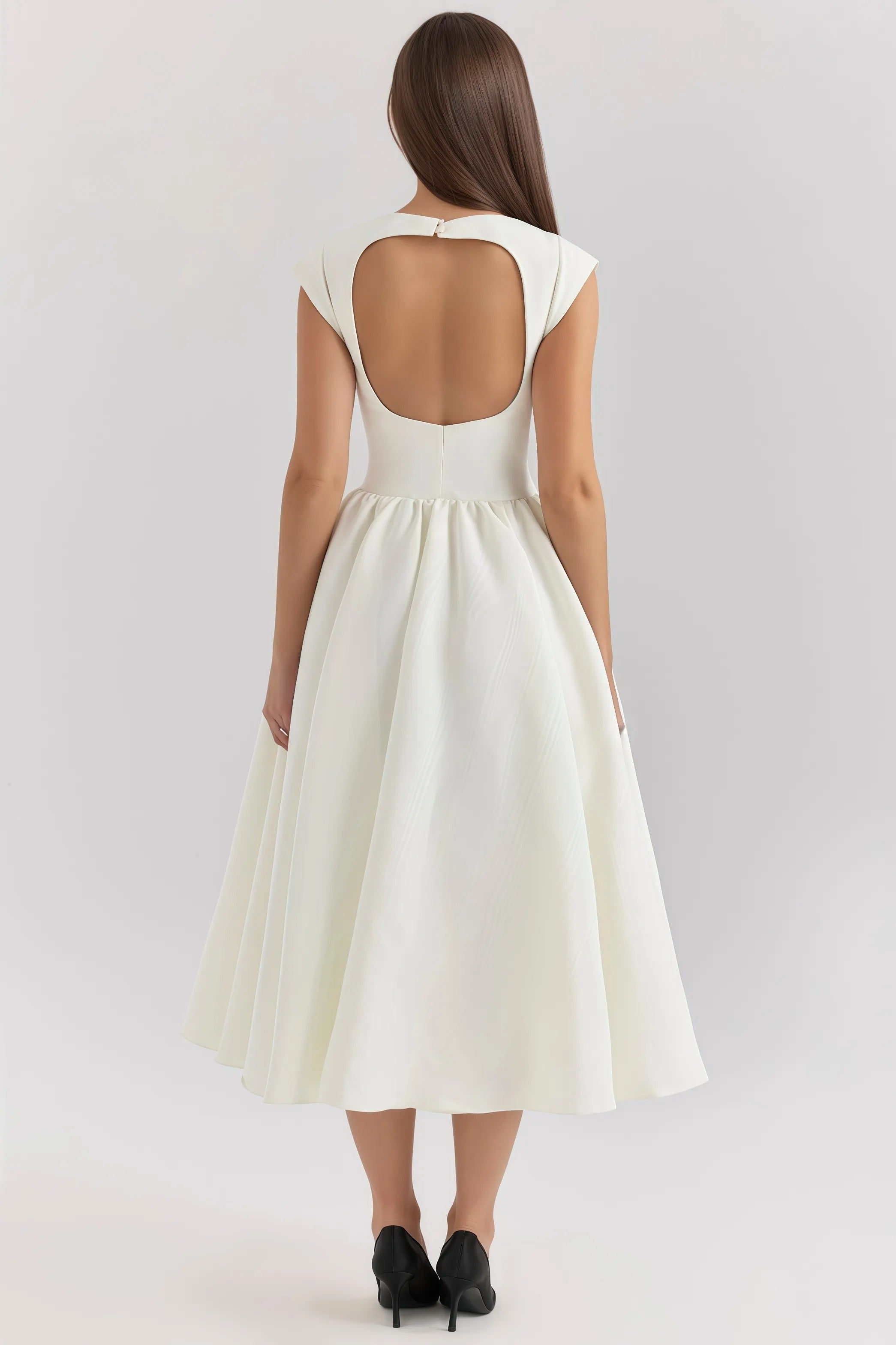Witte elegante midi-jurk met uitlopende rok
