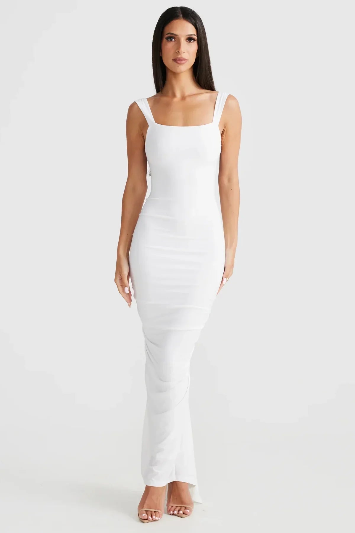 Backless lång elegant plisserad klänning