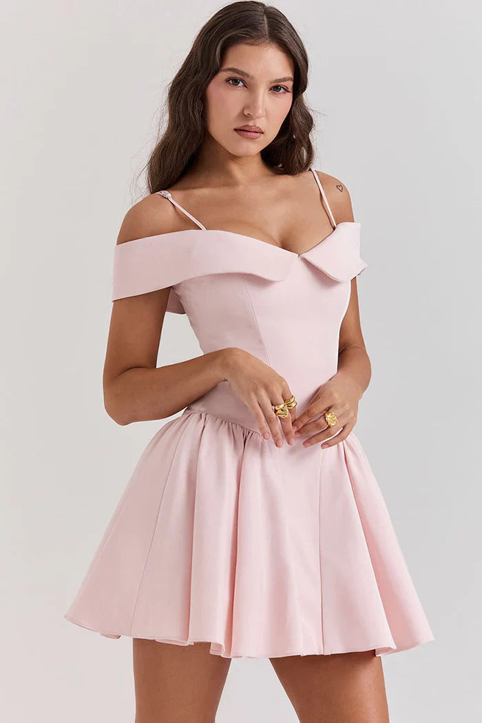 Lichtroze Off-Shoulder Mini Jurk