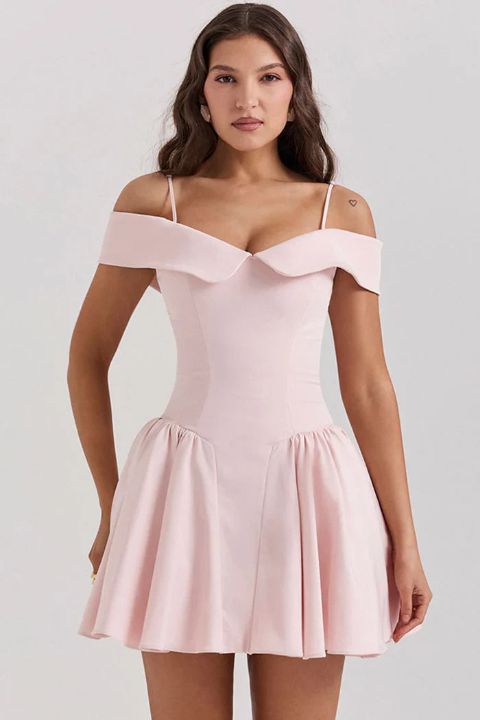 Lichtroze Off-Shoulder Mini Jurk