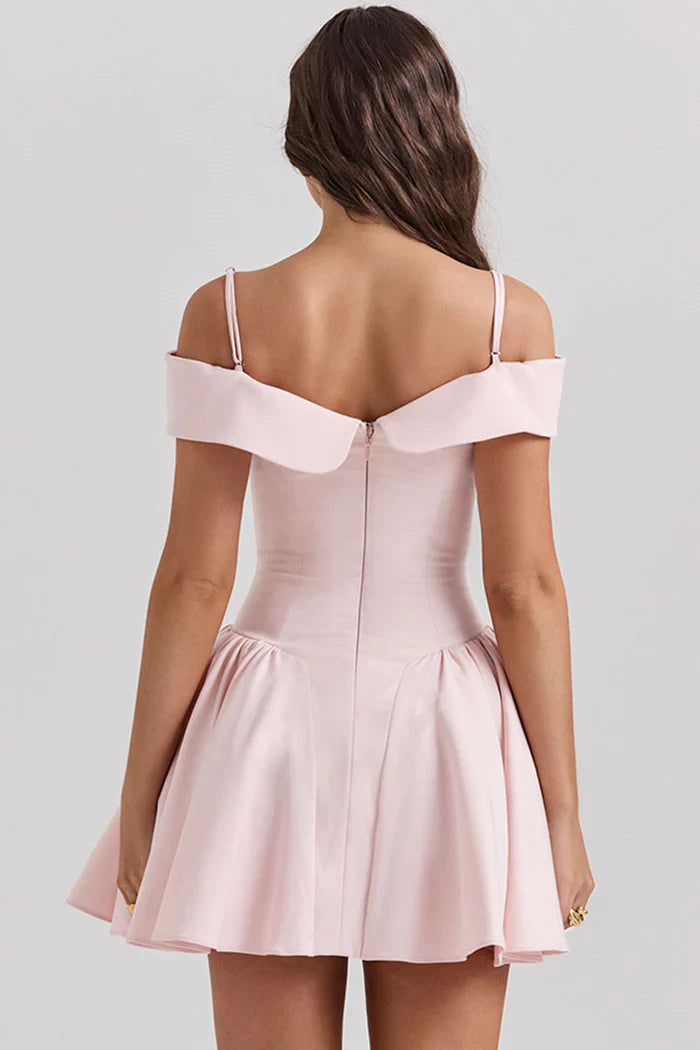 Lichtroze Off-Shoulder Mini Jurk