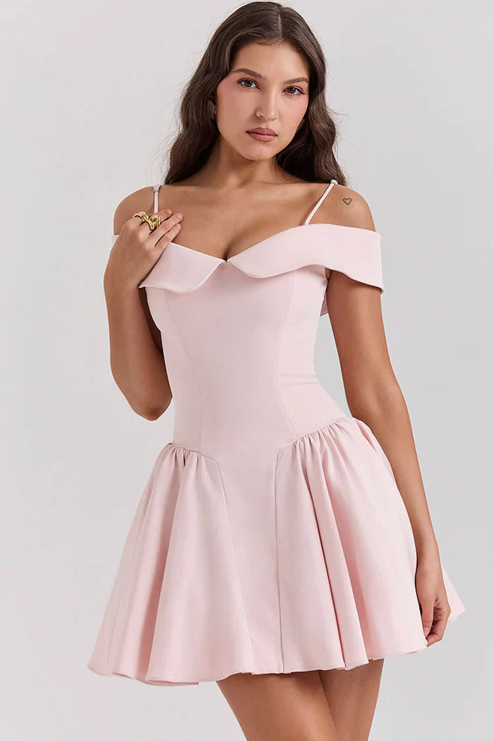 Lichtroze Off-Shoulder Mini Jurk