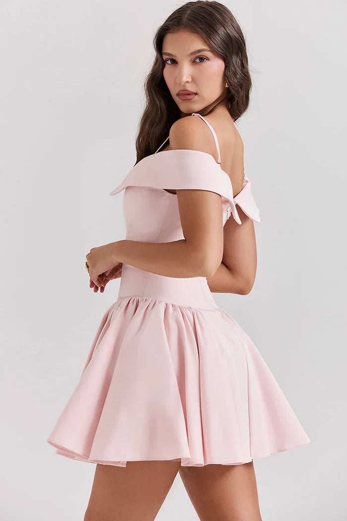 Lichtroze Off-Shoulder Mini Jurk