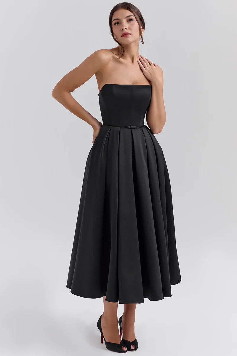 Mirage Strapless Midi Jurk met Plooirok
