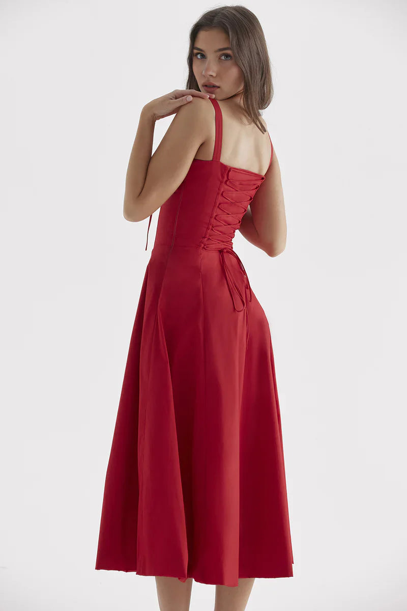 Corset Midi Jurk met Strikdetail