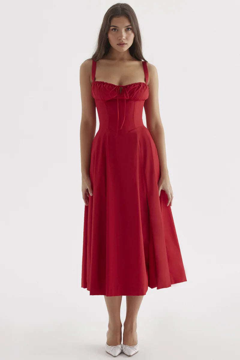 Corset Midi Jurk met Strikdetail