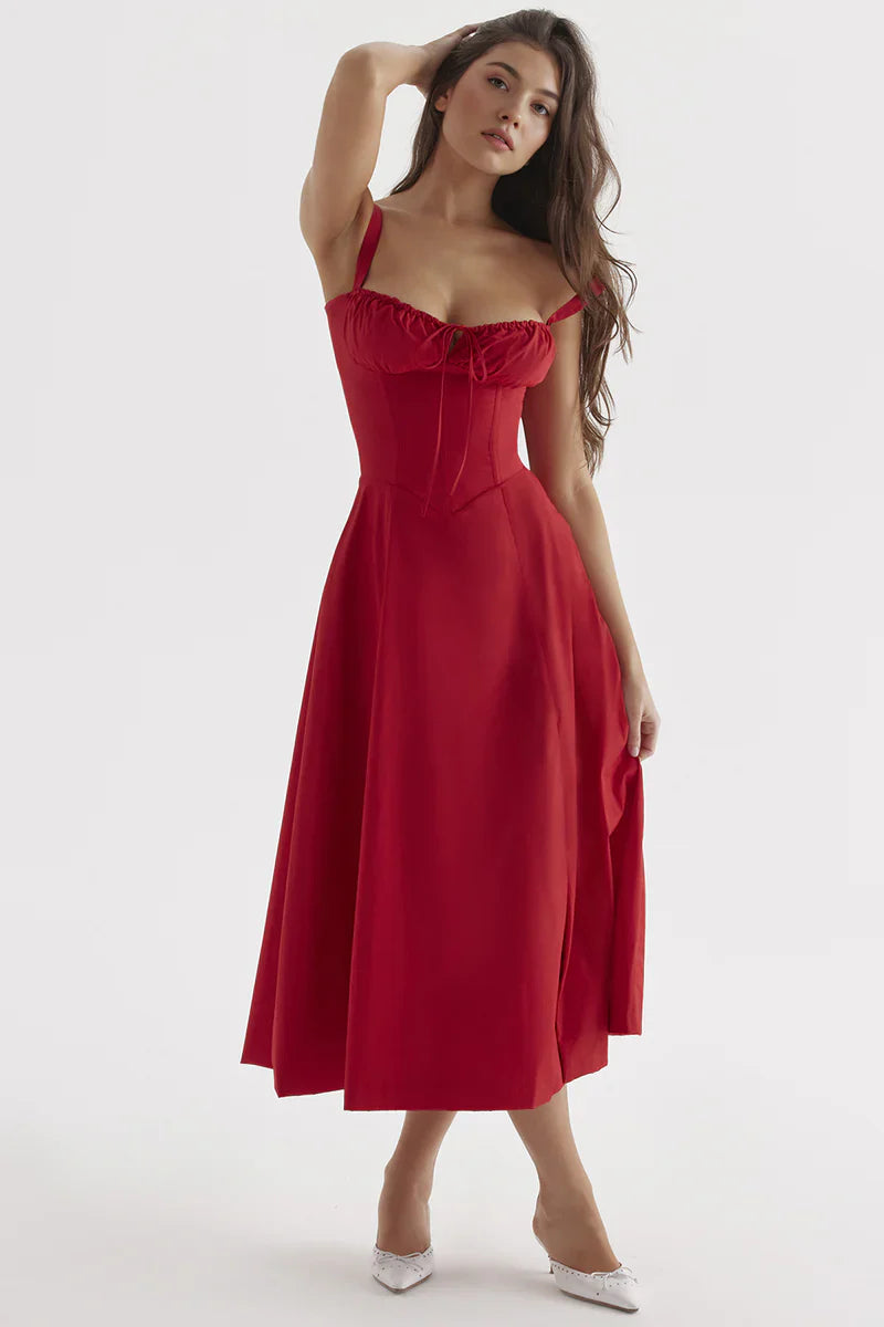 Corset Midi Jurk met Strikdetail