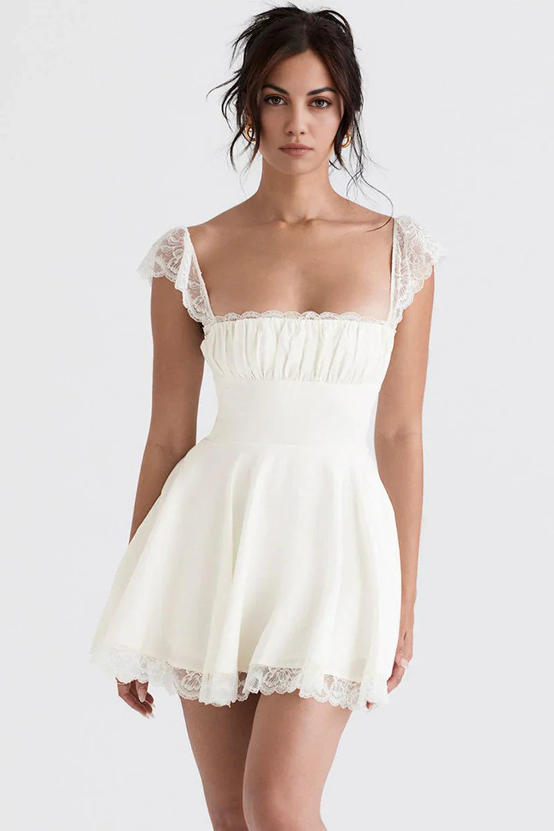 Witte Mini Jurk met Kantafwerking